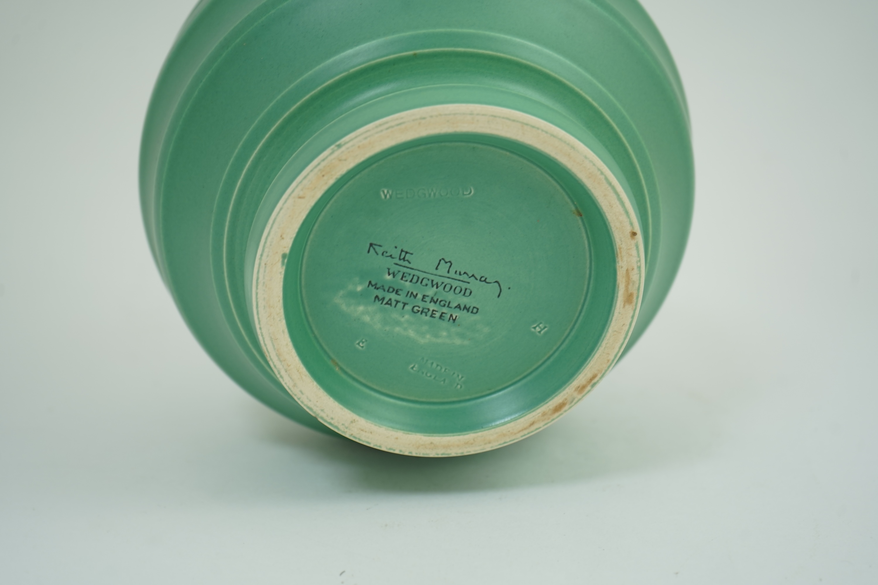 Keith Murray for Wedgwood, globular vase in green, 19cm high